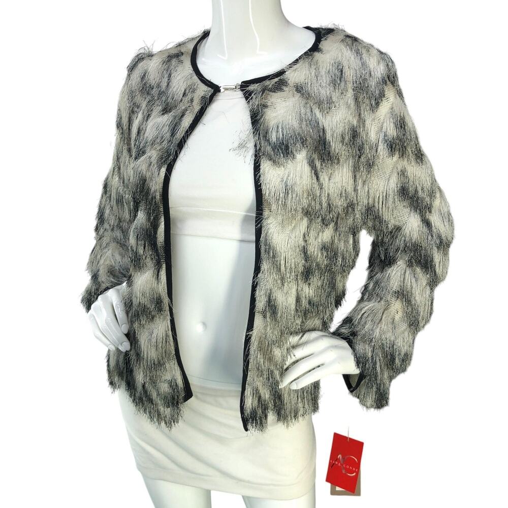 Alba Conde Jacket Womens 38 Faux Fur Fringe Long Sleeve Polyester Blazer Spain